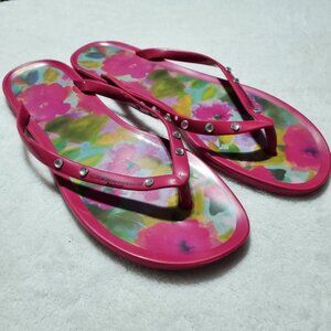 Blumarine Beachwear Pink Floral Flip Flops Sandals Sz 40 US Sz 10